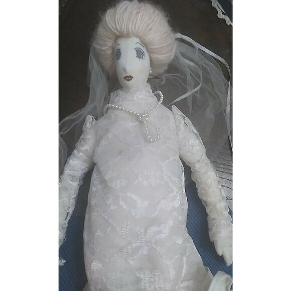 Handmade Cloth Bride Doll 16” Painted Features - Picture 1 of 7